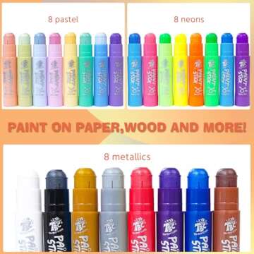 TBC The Best Crafts Paint Sticks, 24 Colors Mixed pack, Washable Paint, Non-toxic, Tempera Paint Sti...