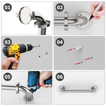 12 Inch Stainless Steel Shower Grab Bar - ZUEXT Shower Handle, Bathroom Balance Bar - Safety Hand Rail Support - Handicap, Elderly, Injury, Senior Assist Bath Handle (w/Self-Adhesive Stick-on Hook)