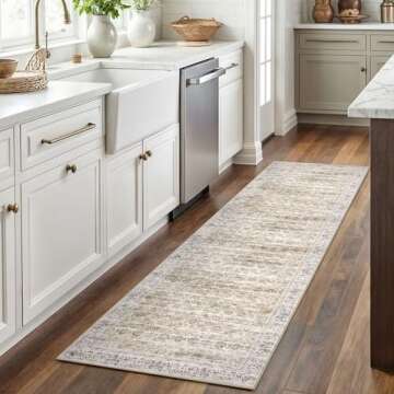 SIILOOM 2x6 Beige Yellow Washable Runner Rug for Hallways, Soft Neutral Vintage Kitchen Rugs with No...