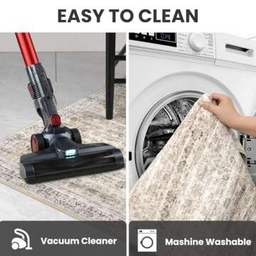 SIILOOM 2x6 Beige Yellow Washable Runner Rug for Hallways, Soft Neutral Vintage Kitchen Rugs with Non-Slip, Non-Shedding Distressed Floral Rug for Bedroom Kitchen Porch Laundry Entryway