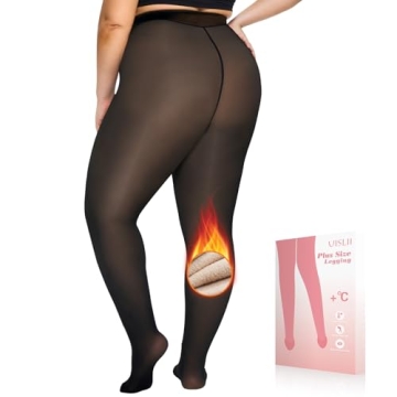 UISLII Plus Size Fleece Lined Tights Women,Warm Pantyhose Leggings Women,Fake Translucent Thermal Sk...