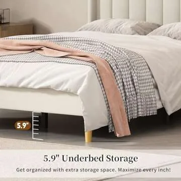 QNZK Bed Frame Upholstered Platform with Headboard and Strong Wooden Slats, No Box Spring Needed, Noiseless Wood Foot Easy Assemble (Beige, Queen)