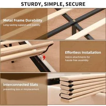 QNZK Bed Frame Upholstered Platform with Headboard and Strong Wooden Slats, No Box Spring Needed, Noiseless Wood Foot Easy Assemble (Beige, Queen)