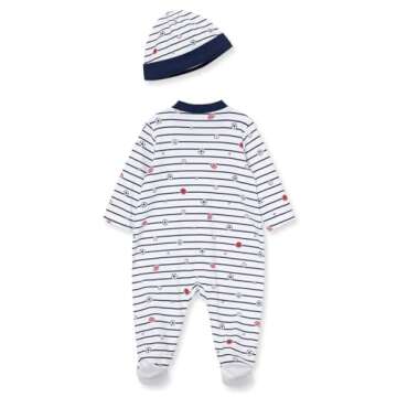 Little Me Baby Boys 100% Cotton Scratch Free Tag 2-piece Sleeper Footie And Cap Set, Sports Star, Ne...