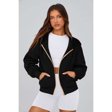 PRETTYGARDEN Women's Zip Up Hoodie Sweatshirt Y2K Fall Fashion Clothes Long Sleeve Loose Fit Pockets Casual Trendy Jacket (Black,Medium)