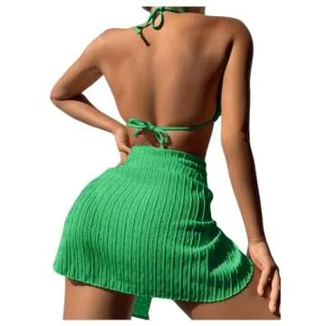 Cozyease 3 Piece Swimsuit Set with Halter Bikini and Skirt