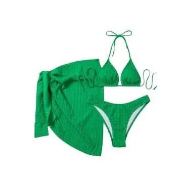 Cozyease 3 Piece Swimsuit Set with Halter Bikini and Skirt