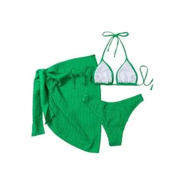 Cozyease 3 Piece Swimsuit Set with Halter Bikini and Skirt