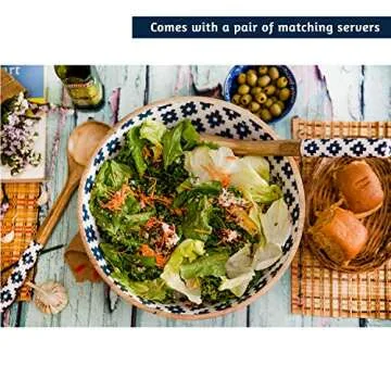 Mango Wood Salad Bowl Set with Tongs for Stylish Serving