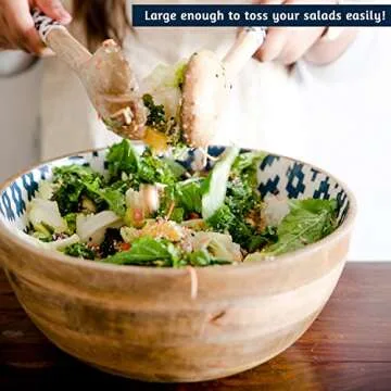 Mango Wood Salad Bowl Set with Tongs for Stylish Serving