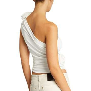 Sexy Tank Top for Women 3D Floral Tassels Ruffle Crop Top Y2K Slim Fitted Sleeveless Shirt Tee(V-White 3D Floral Tank Top,S)