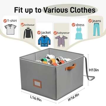 Delamu Shoe Organizer for Closet, Fabric Storage Bins with Lids/Clear Cover, Adjustable Dividers for Storage Bins/Bottom Support, Foldable Space-saving Closet Storaget, Ornament Storage, Grey