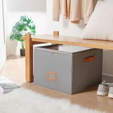 Delamu Shoe Organizer for Closet, Fabric Storage Bins with Lids/Clear Cover, Adjustable Dividers for Storage Bins/Bottom Support, Foldable Space-saving Closet Storaget, Ornament Storage, Grey