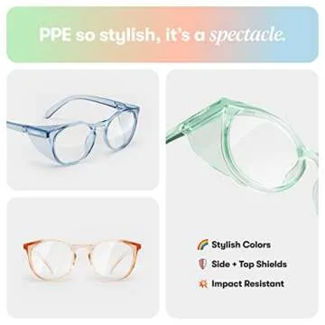 Stoggles Round Z87.1 Certified Polycarbonate Safety Glasses, Scratch & Shatter-Proof, Blue-Light & UV Blocking Lens, Top & Side Shields, Anti-Fog Dip Coated, Durable, Protective & Stylish Eyewear