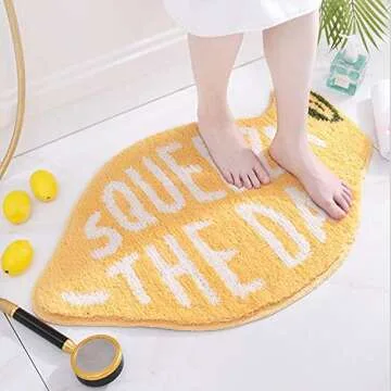 Fancy Soft Yellow Lemon Shape Bath Rug for Kids Fruit Pattern Non Slip Bathroom Carpet Rugs Absorbent Bath Mat