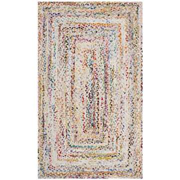 SAFAVIEH Braided Collection Accent Rug - 3' x 5', Ivory & Multi, Handmade Boho Reversible Cotton, Ideal for High Traffic Areas in Entryway, Living Room, Bedroom (BRD210B)