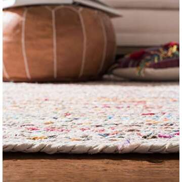 SAFAVIEH Braided Collection Accent Rug - 3' x 5', Ivory & Multi, Handmade Boho Reversible Cotton, Ideal for High Traffic Areas in Entryway, Living Room, Bedroom (BRD210B)