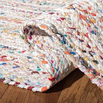 SAFAVIEH Braided Collection Accent Rug - 3' x 5', Ivory & Multi, Handmade Boho Reversible Cotton, Ideal for High Traffic Areas in Entryway, Living Room, Bedroom (BRD210B)