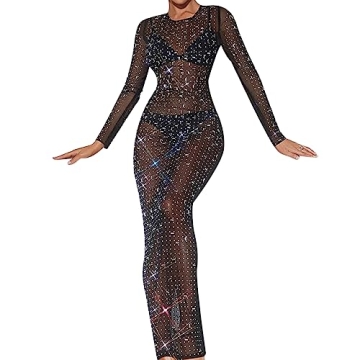 Stylish Mesh Rhinestone Cover Up Dress for Summer