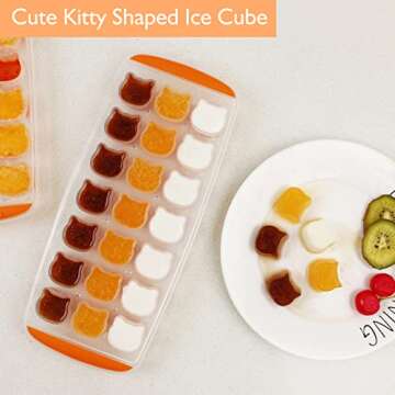 Ice Cube Tray 2 Pack, Cute Cat Shaped Ice Cube Mold,Fun Ice Tray for Make ice cube,Candy, Chocolate Mold, Easy Release, BPA free, Dishwasher Safe Orange