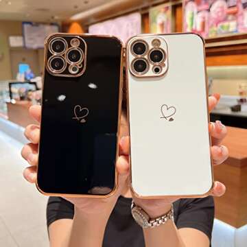 ottwn Designed for iPhone 13 pro Case for Women Girl, Full Camera Lens Protection Cute Case for iPhone 13 pro Only (6.1inch), Raised Corners Drop Protection, Soft TPU Shockproof Anti-Scratch, Black