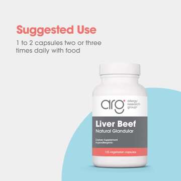 Allergy Research Group Beef Liver Supplement - Liver Function Support, Grass-fed Beef Liver Capsules 1000mg, Glandular Beef Liver Vitamins - 125 Count