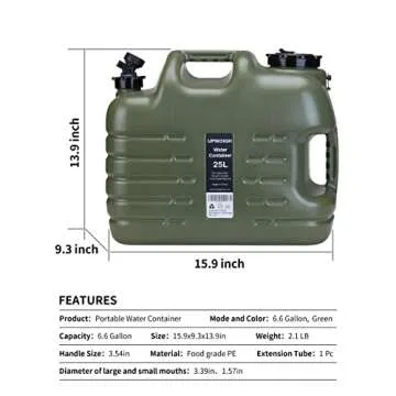 UPWOIGH Camping Water Container, 6.6 Gallon Big Water Jug(25L), Truly No Leakage Water Storage, Military Green Water Tank,BPA Free Overlanding Gear