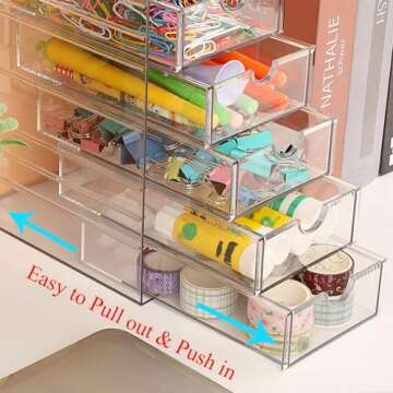 Hipiwe Plastic Drawer Organizer Clear Desktop Drawers Box with 5 Pull Out Drawer Compact Storage Drawer for Cabinet Vanity Bathroom Bedroom Pantry Shelf Office or Closet Organization