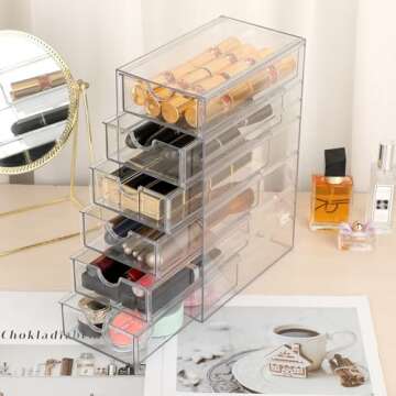 Hipiwe Plastic Drawer Organizer Clear Desktop Drawers Box with 5 Pull Out Drawer Compact Storage Drawer for Cabinet Vanity Bathroom Bedroom Pantry Shelf Office or Closet Organization