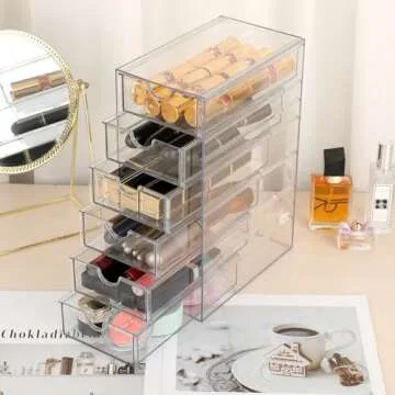 Hipiwe Plastic Drawer Organizer Clear Desktop Drawers Box with 5 Pull Out Drawer Compact Storage Drawer for Cabinet Vanity Bathroom Bedroom Pantry Shelf Office or Closet Organization