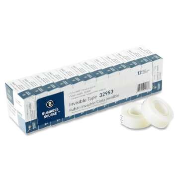 Business Source 32953 Invisible Tape Value Pk, 1-Inch Core, 3/4-Inch x1000-Inch , 12/PK, Clear