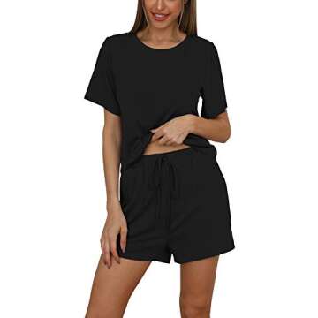 snugwind Women's 2 Piece Outfit Set Two-Piece Outfits Summer Casual Shorts Set Short Sleeve Tracksui...
