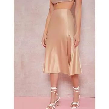 High Waisted Satin Midi Skirt with Side Split