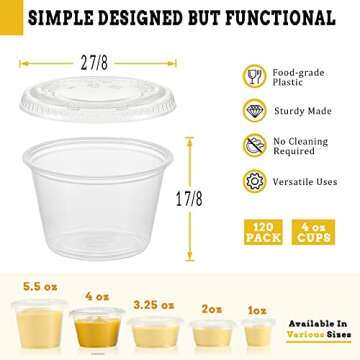VITEVER [120 Sets - 4 oz ] Portion Cups With Lids, Small Plastic Containers with Lids, Airtight and ...