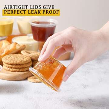 VITEVER [120 Sets - 4 oz ] Portion Cups With Lids, Small Plastic Containers with Lids, Airtight and Stackable Souffle Cups, Jello Shot Cups, Sauce Cups, Condiment Cups for Lunch, Party, Trips