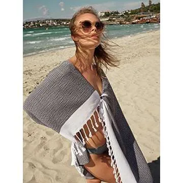 SMYRNA TURKISH COTTON Original Series Turkish Beach Towel Oversized, 37x71 inch, Extra Large Quick D...