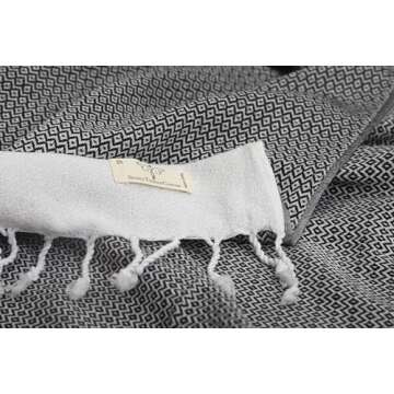 SMYRNA TURKISH COTTON Original Series Turkish Beach Towel Oversized, 37x71 inch, Extra Large Quick Dry Sand Free Beach Blanket, Lightweight Cotton Pool, Spa, Travel, Gym, Adult Bath Towel, Black