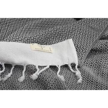 SMYRNA TURKISH COTTON Original Series Turkish Beach Towel Oversized, 37x71 inch, Extra Large Quick Dry Sand Free Beach Blanket, Lightweight Cotton Pool, Spa, Travel, Gym, Adult Bath Towel, Black