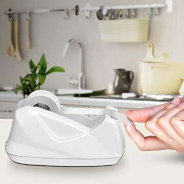 Acrimet Premium Desktop Tape Dispenser, Plastic, Non-Skid Base (Heavy Duty) (White Color)