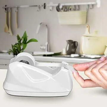 Acrimet Premium Desktop Tape Dispenser, Plastic, Non-Skid Base (Heavy Duty) (White Color)