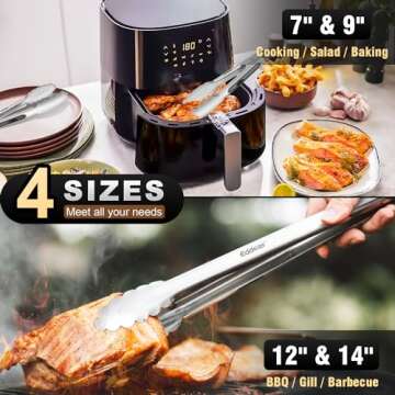 EDDEAS Tongs For Cooking - Heat Resistant 600 Degrees Metal Kitchen Tongs, Heavy Duty Stainless Stee...