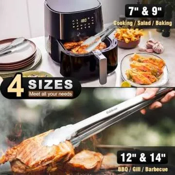 EDDEAS Tongs For Cooking - Heat Resistant 600 Degrees Metal Kitchen Tongs, Heavy Duty Stainless Stee...