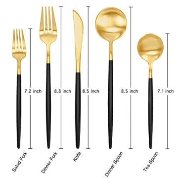 Matte Black and Gold Silverware Set 30 Pieces FAMEWARE