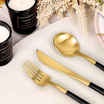 Matte Black and Gold Silverware Set 30 Pieces FAMEWARE