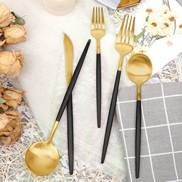 Matte Black and Gold Silverware Set 30 Pieces FAMEWARE