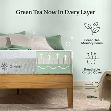 ZINUS 12 Inch Green Tea Luxe Memory Foam Mattress, Queen, Pressure Relieving, CertiPUR-US Certified, Mattress in A Box, All-New, Made in USA