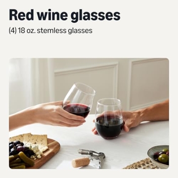 Amazon Basics Stemless Red Wine Glasses - 4-Piece Set, 18 oz, Dishwasher-Safe