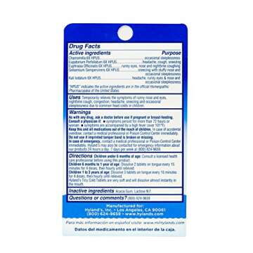 Hyland's Baby Tiny Cold Tablets, Nighttime, Infant and Baby Cold Medicine, Decongestant, Runny Nose, Cough, & Occassional Sleeplessness Relief Due to Colds, 125 Quick-Dissolving Tablets