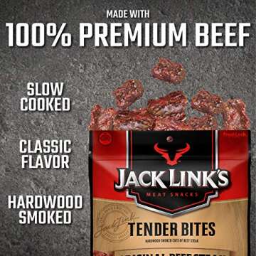 Jack Link’s Beef Tender Bites, Original Beef Steak, 2.85 oz Bag, Pack of 2 – On-the-Go, Poppable Meat Snack, Good Source of Protein, Made with 100% Beef, 10g of Protein Per Serving