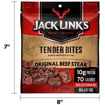 Jack Link’s Beef Tender Bites, Original Beef Steak, 2.85 oz Bag, Pack of 2 – On-the-Go, Poppable Meat Snack, Good Source of Protein, Made with 100% Beef, 10g of Protein Per Serving